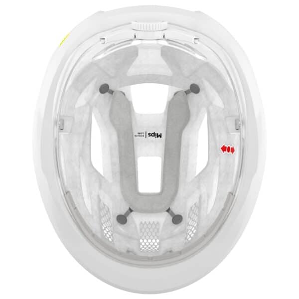 Inside view of the uvex Traqa Mips helmet showing the Mips Evolve Core low-friction layer and padding
