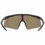 uvex ultimate pace ultra V CV photochromic sports glasses, black matt frame with variomatic colorvision mirror red lens, inside view showing the adjustable soft nose pad