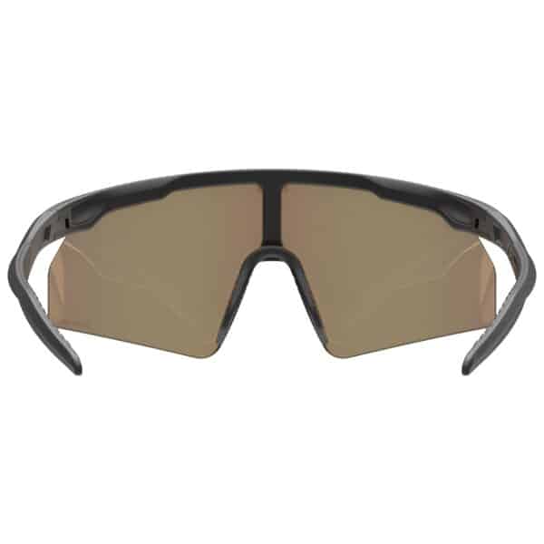 uvex ultimate pace ultra V CV photochromic sports glasses, black matt frame with variomatic colorvision mirror red lens, inside view showing the adjustable soft nose pad