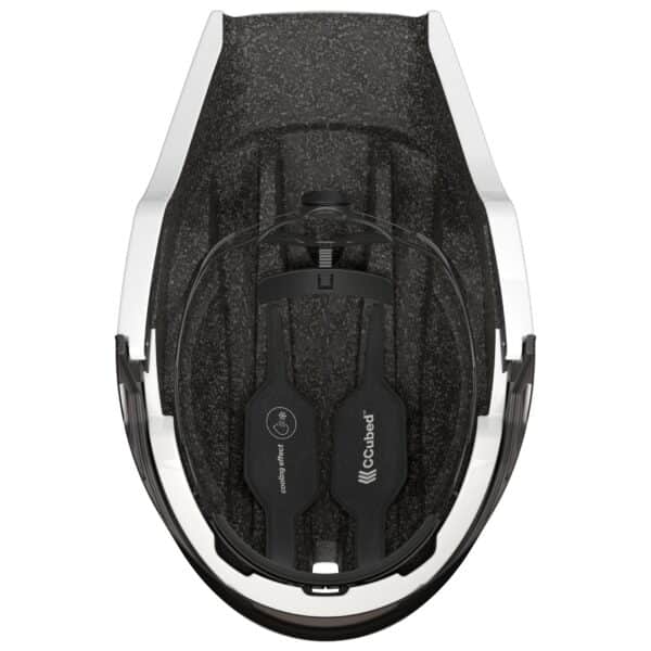 Inside view of the uvex Ultimate Race X showing the CCubed cooling padding and the BOA lace routing