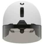 Front view of the uvex Ultimate Race X showing the litemirror silver category 2 visor and its magnetic mount