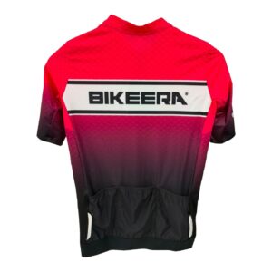 Bikeera Women’s Pro Jersey Seamless Power Band in Pink/Black, back view with three rear pockets