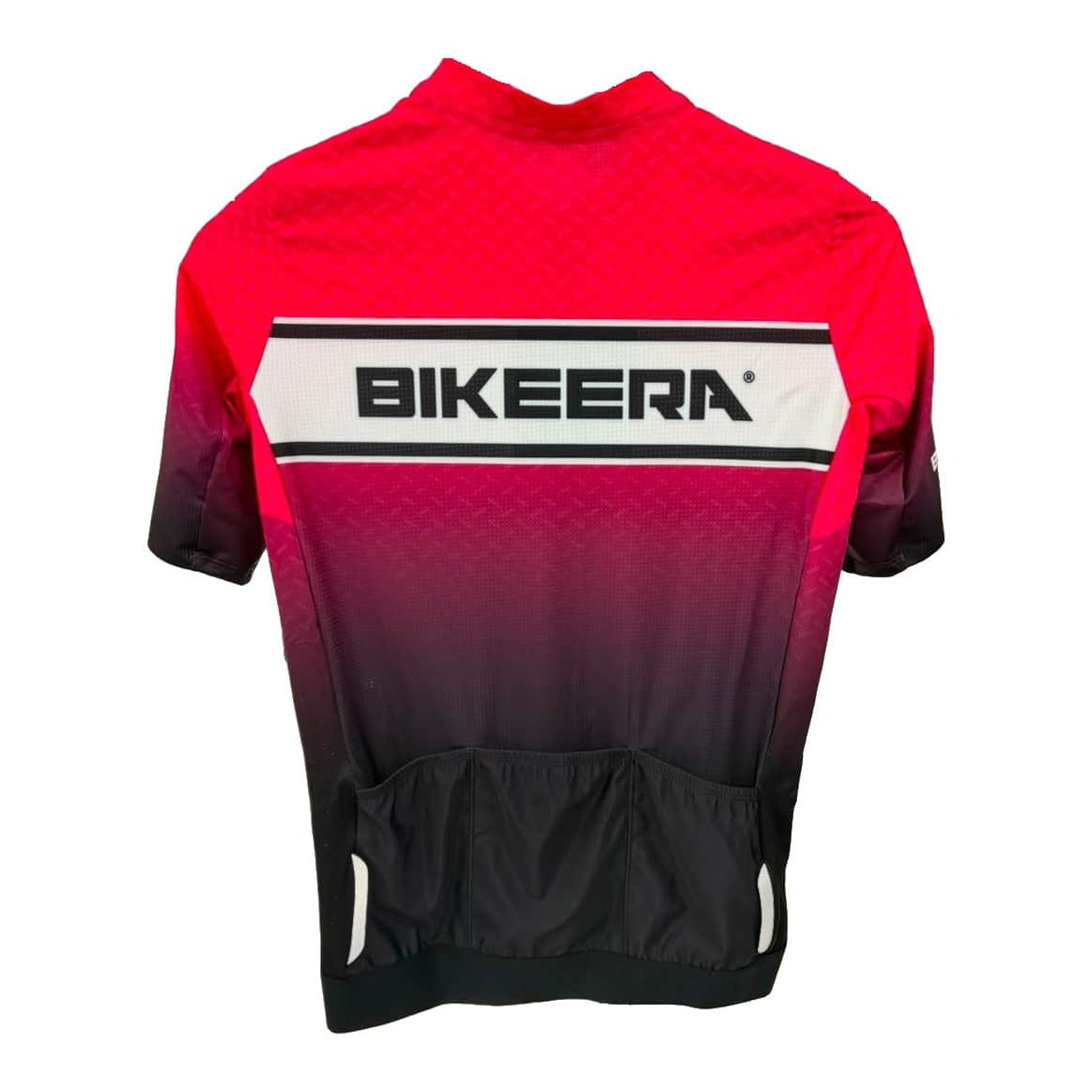 Bikeera Women’s Pro Jersey Seamless Power Band in Pink/Black, back view with three rear pockets