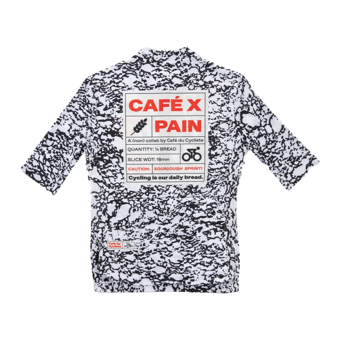 Back of the Café du Cycliste Angeline Pain jersey with CAFÉ X PAIN label print