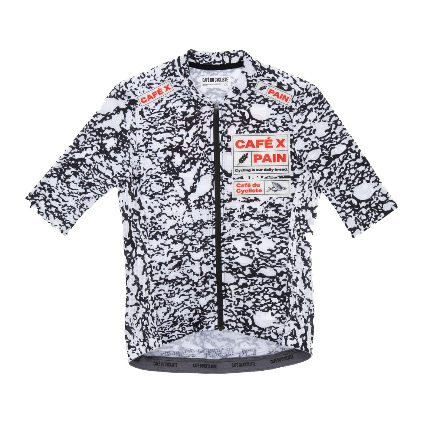 Café du Cycliste Angeline Pain women’s short sleeve jersey, front, black and white bread print