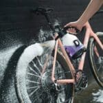 Dynamic Super Soap foam covering the rear wheel and drivetrain of a road bike