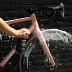 Dynamic Super Soap foam sprayed onto the fork and front tyre