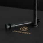 Close-up of the Farsports carbon thru axles and their replaceable threaded ends