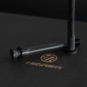 Close-up of the Farsports carbon thru axles and their replaceable threaded ends