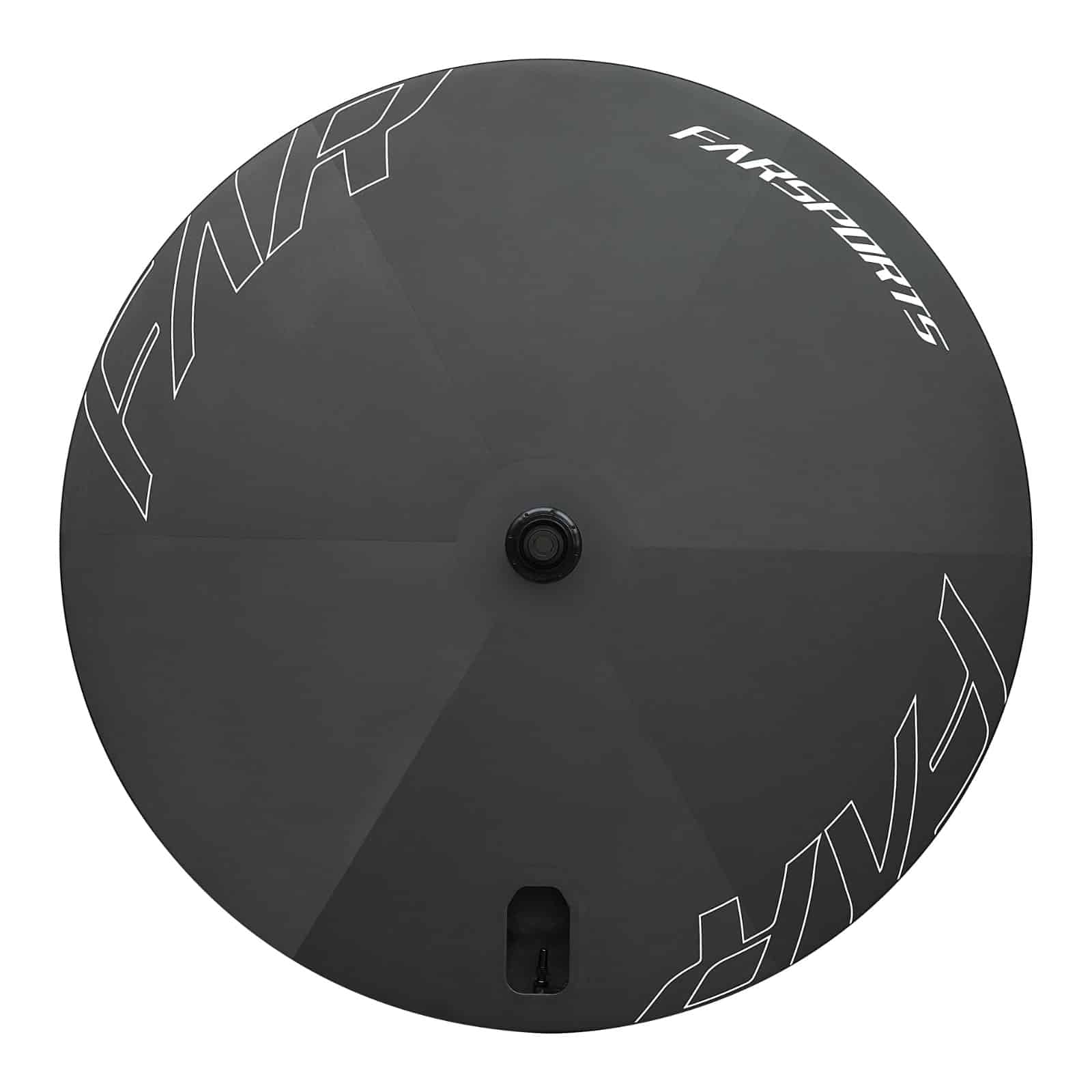 Farsports UFO full disc carbon rear wheel for disc brakes, side view on white