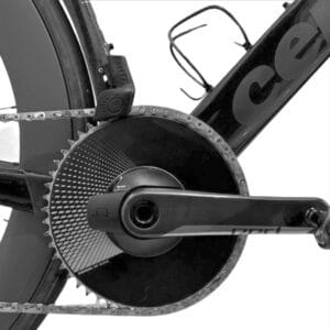 FastTT 1x Aero Chain Guide fitted at the front derailleur mount above the big chainring of a TT bike