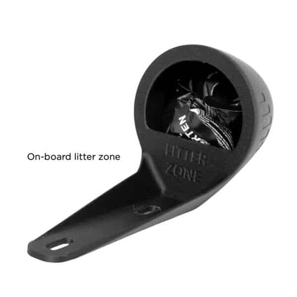 FastTT aero bottle cone front cavity holding used gel wrappers, the on-board litter zone