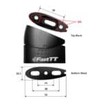FastTT standard angled riser dimension drawing: M5 top block holes 36 mm apart, bottom block 56 x 18.5 mm with slots for 24 to 38 mm bolt spacing