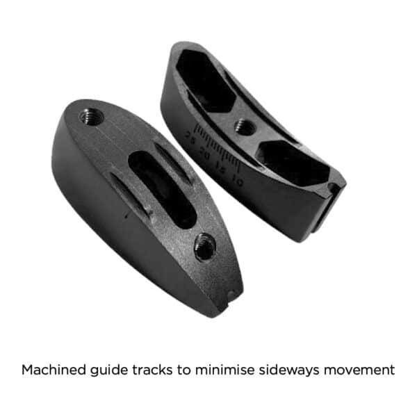 FastTT standard angled riser top and bottom blocks apart, showing the machined guide tracks that minimise sideways movement