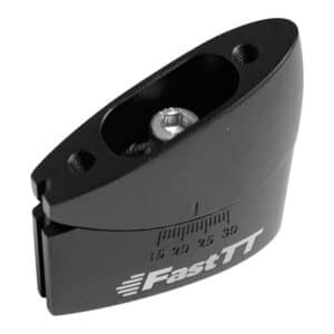 FastTT Adjustable Angled Riser Kit M5 (Standard), one of the two black aluminium riser blocks with the 15 to 30 degree angle scale