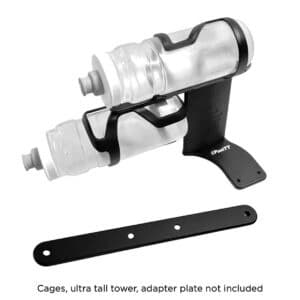 FastTT Twin Stack BTA Bracket shown holding two stacked bottles on a tall BTA tower, with the bracket on its own below; cages, tower and adapter plate not included