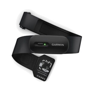 Garmin HRM 200 heart rate monitor, size M-XL, with the module clipped onto the soft chest strap