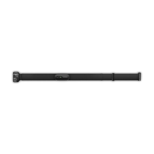 Garmin HRM 200 M-XL chest strap laid out flat at full length with the module attached