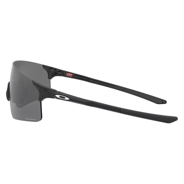 Side profile of Oakley EVZero Blades showing the matte black O Matter temple and Oakley icon