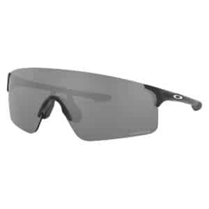 Oakley EVZero Blades sunglasses with matte black frame and Prizm Black rimless shield lens, three-quarter view
