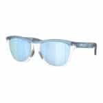 Oakley Frogskins Range XL sunglasses OO9503-03, transparent stonewash and clear frame with Prizm Deep Water Polarized lenses, three-quarter view