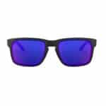 Front view of the Oakley Holbrook OO9102-36 showing the square matte black frame and red iridium lenses