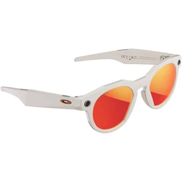 Oakley Meta HSTN Warm Grey with Prizm Ruby lenses, low three-quarter view