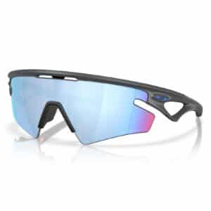 Oakley Sphaera Slash sunglasses, Matte Carbon frame with Prizm Deep Water Polarized lens, three-quarter view