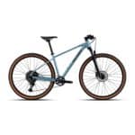 Polygon Heist 5 700c hybrid bike in Blue with SR Suntour suspension fork, drive-side view