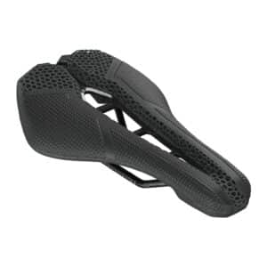 PRO Stealth 3D Team carbon-rail road saddle with 3D-printed padding, three-quarter view