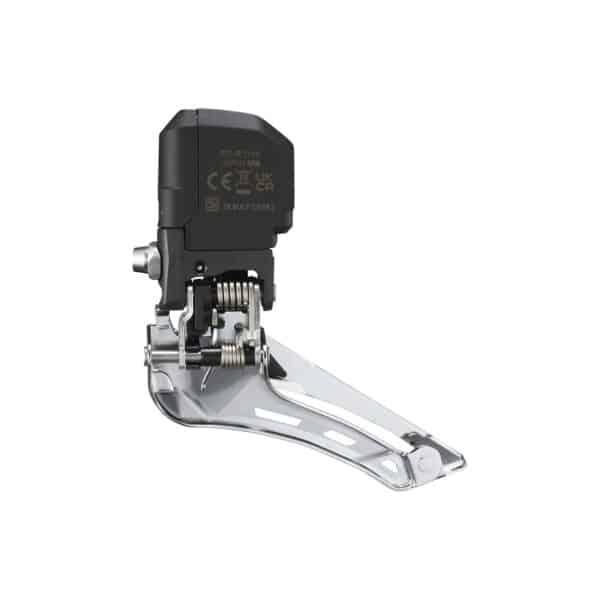 Inner view of the Shimano 105 Di2 FD-R7150 front derailleur showing the motor unit and link springs