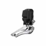 Shimano 105 Di2 FD-R7150 front derailleur, three-quarter view of the motor unit and chain cage