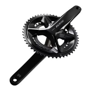 Shimano 105 FC-R7100 12-speed crankset with both crank arms and the 105 logo on the hollow aluminium drive-side arm