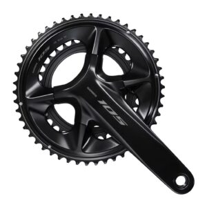 Shimano 105 FC-R7100 12-speed Hollowtech II crankset, drive side with black anodised crank arm and chainrings