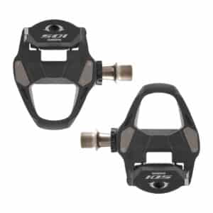 Shimano 105 PD-R7000 pedals from above, showing the wide platform and stainless steel body plate