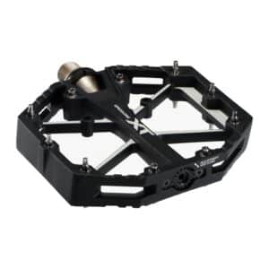 Shimano Deore XT PD-M8240 flat pedal showing the wide dual-concave platform and pins