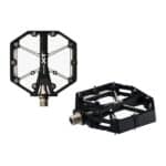 Pair of Shimano Deore XT PD-M8240 flat pedals, black, three-quarter view