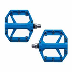 Shimano PD-GR400 blue flat pedals from above, nine pins per side
