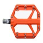 Shimano PD-GR400 orange flat pedal from above, nine removable pins