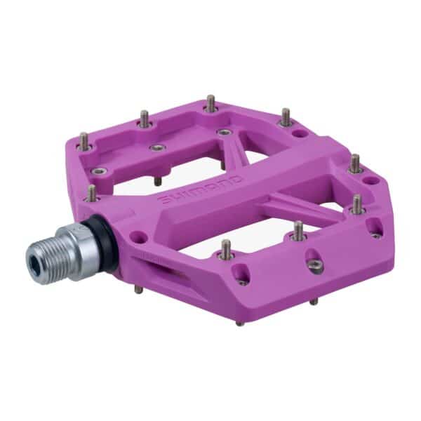 Single Shimano PD-GR400 purple flat pedal with chromoly spindle