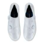 Top view of white Shimano SH-RC910 road shoes with dual BOA dials