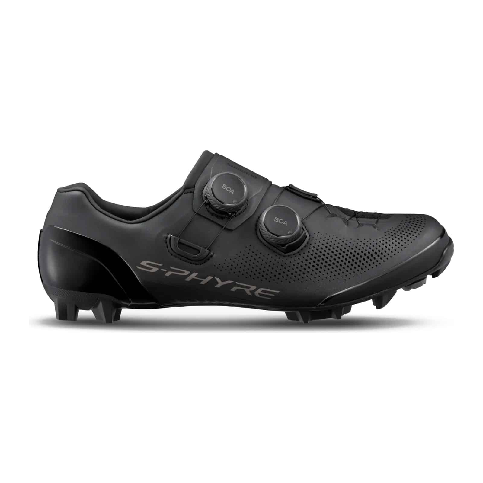 Shimano S-PHYRE SH-XC903 cross-country MTB shoe in black, outer side with two BOA Li2 dials