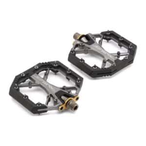 Pair of Shimano Saint PD-G8040 flat pedals with concave platform and pins