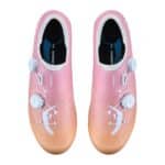 Top view of peach Shimano SH-RC810 road shoes with dual BOA dials