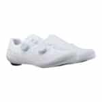Pair of white Shimano SH-RC810 road shoes, three-quarter view