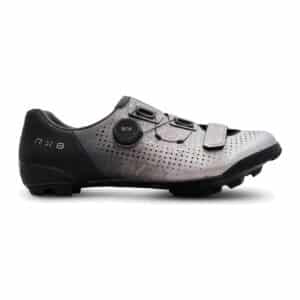 Shimano SH-RX801 (RX8) SPD gravel shoe in silver, outer side with BOA Li2 dial and strap