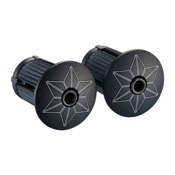 Black Supacaz Star Plugz bar end plugs included with the White bar tape