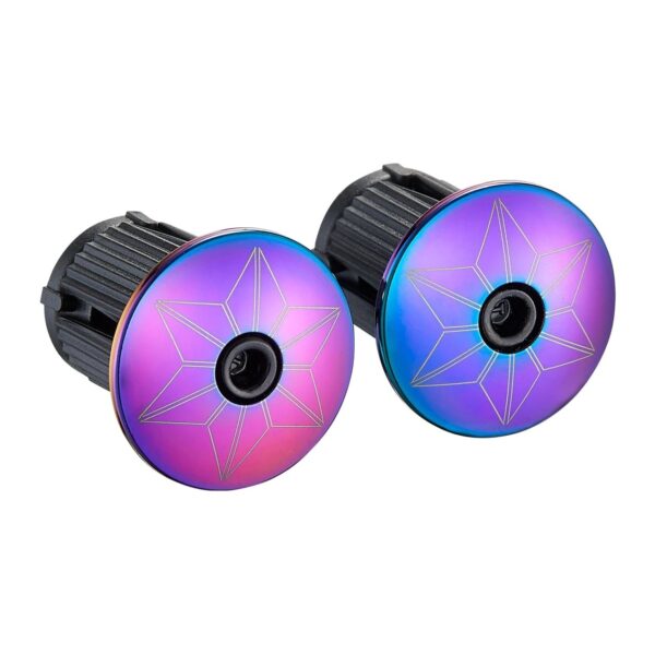 Oil Slick Supacaz Star Plugz bar end plugs included with the Hawaii bar tape