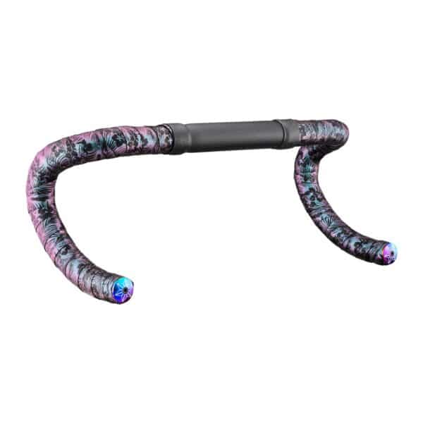 Side view of a handlebar wrapped in Supacaz Super Sticky Kush Hawaii Oil Slick tape