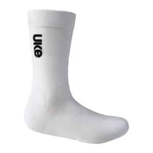 UKE LingJun cycling socks in white with black UKE logo